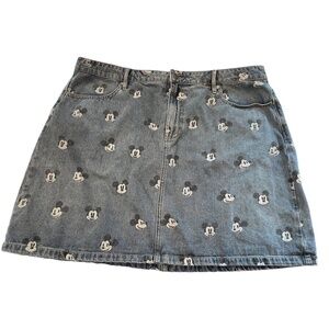 Disney Parks Skirt Vintage Blue Jean Denim Mickey Mouse Head Icon All Over XXL